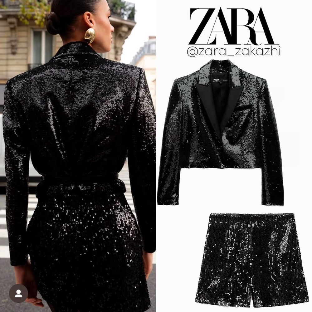 Zara Sequence Black Blazer with Elegant Sheen and Textured Design